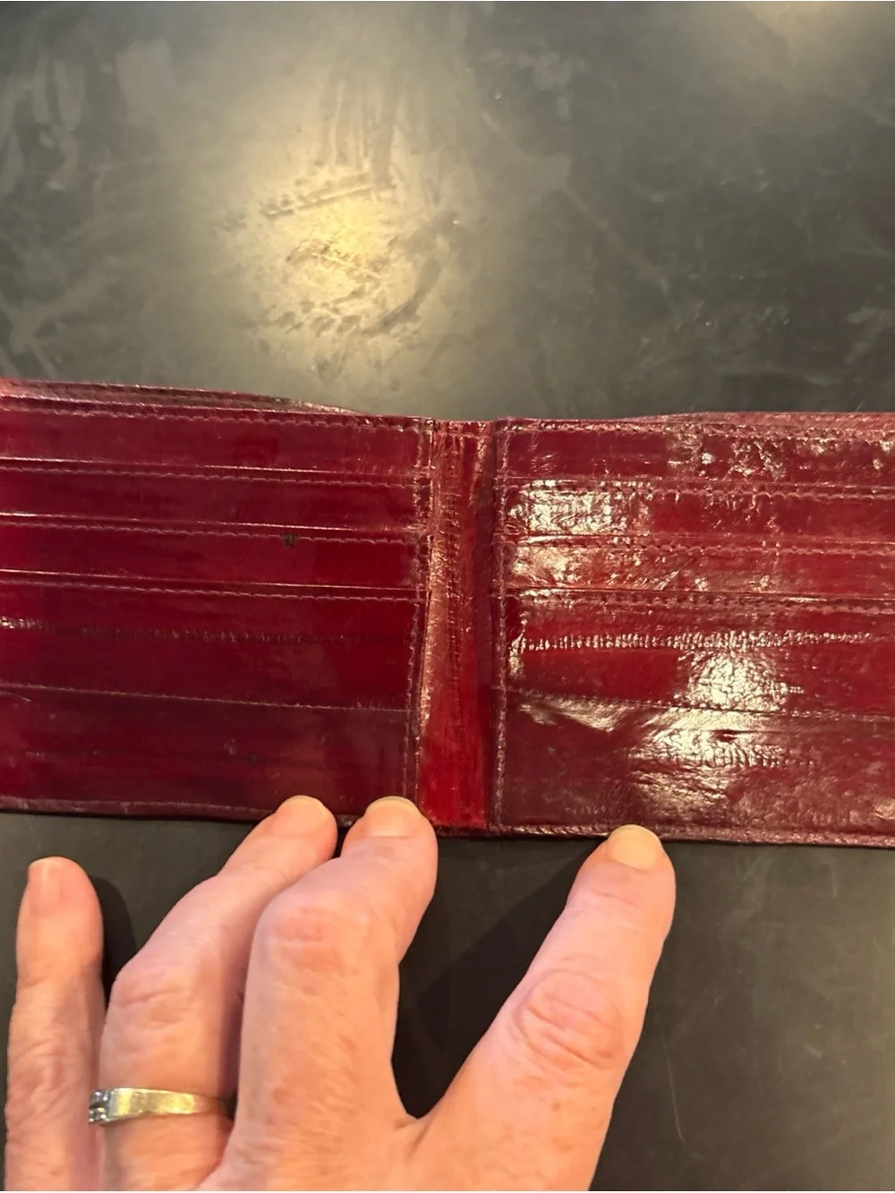 Vintage  Burgundy Leather Bifold Card Holder